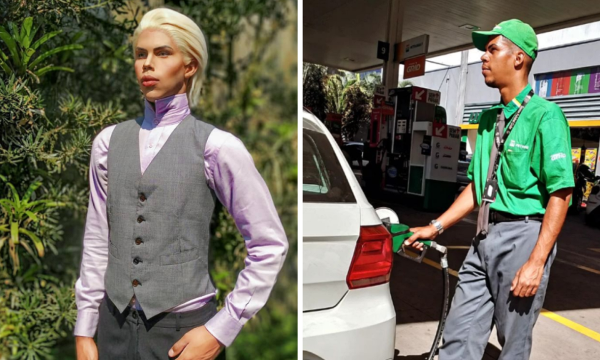 Antes e depois de Felipe Adam, o ex-Ken Humano -  (crédito: Reprodução / Instagram / Felipe Adam)