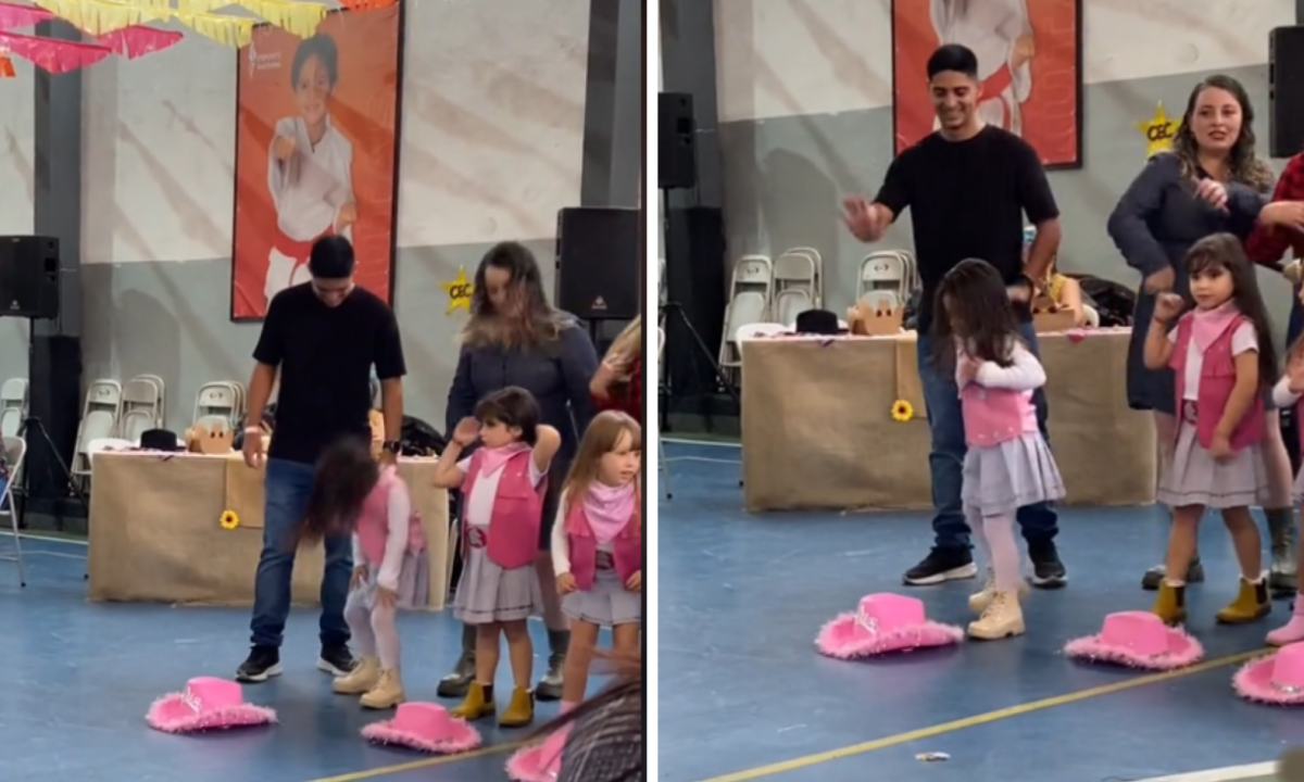 Pai e filha dançam juntosem apresentação escolar -  (crédito: Reprodução / TikTok)