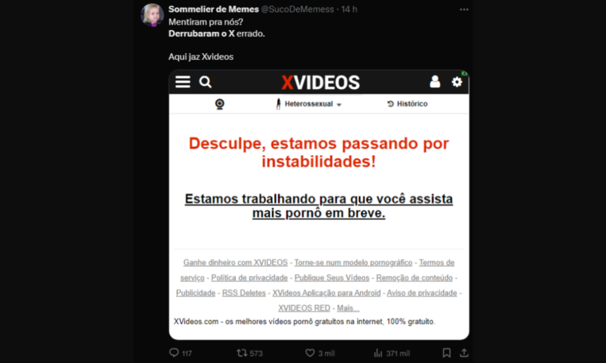 Meme brinca com o X e com o X videos -  (crédito: Reprodução / X)