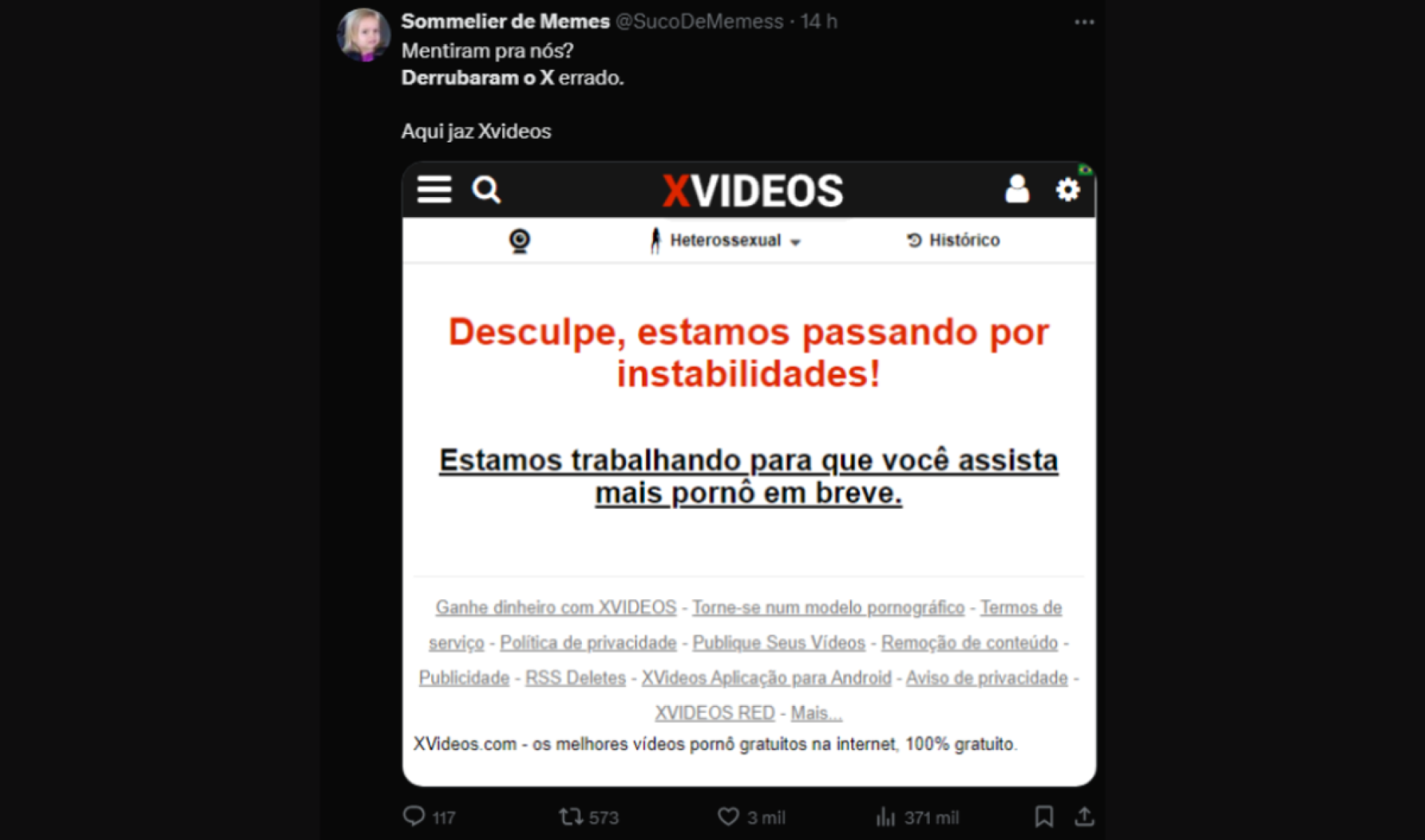 ‘Confundiram X com X videos’: web faz piadas com  possível derrubada do X