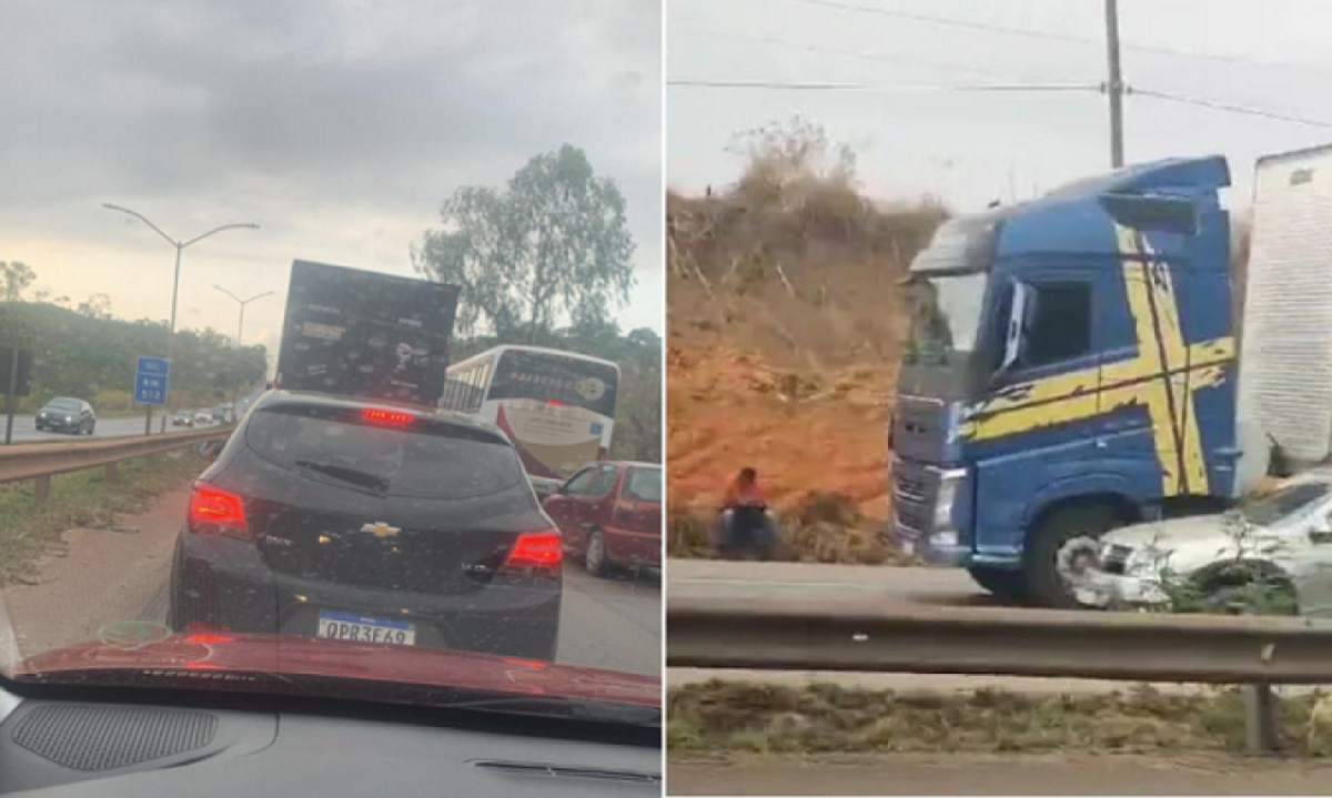 Mulher que estava na garupa da moto morreu após colisão com carretas em Ribeirão das Neves -  (crédito: Reprodução/Redes Sociais)