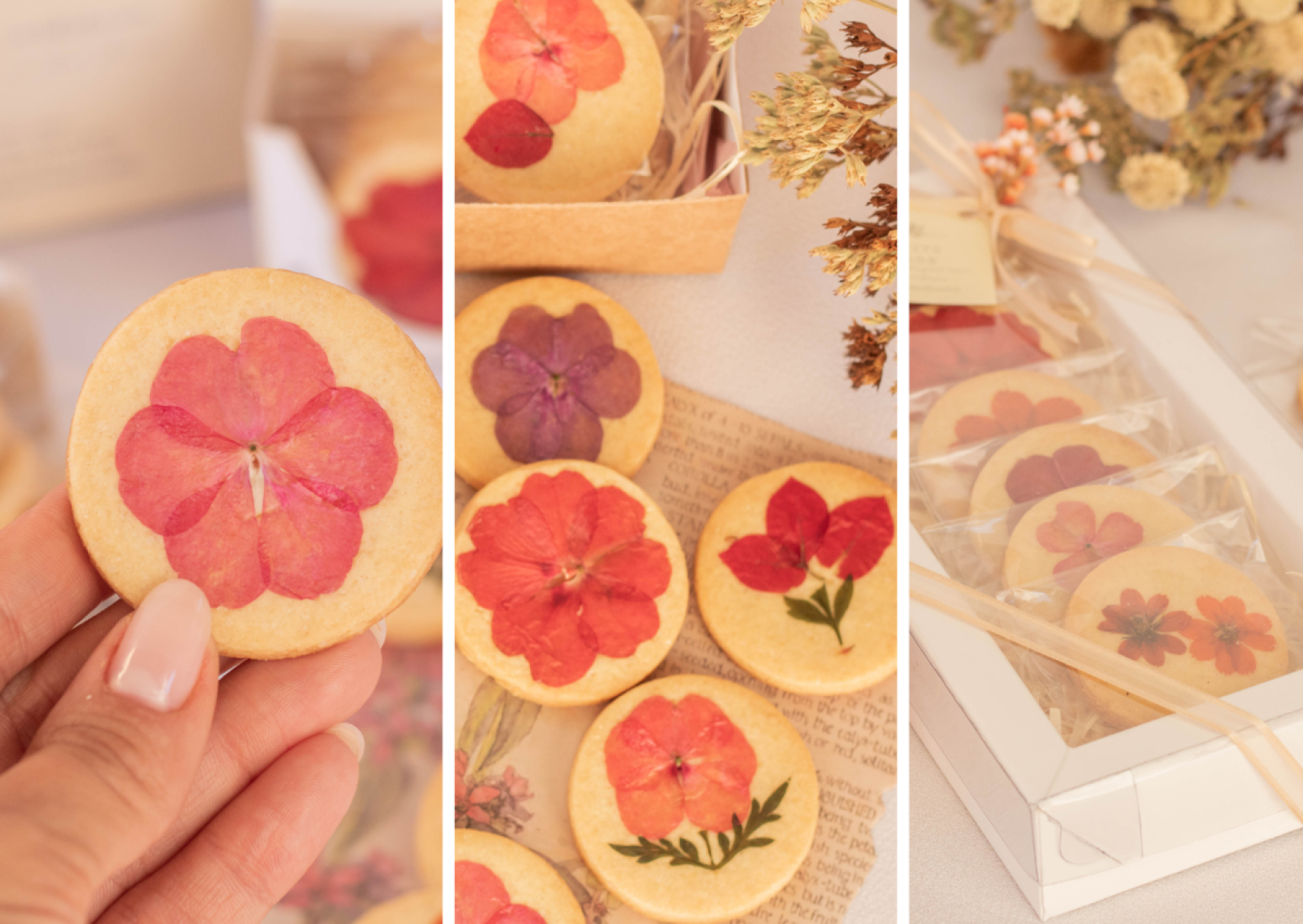 Biscoitos amanteigados com flores comestíveis