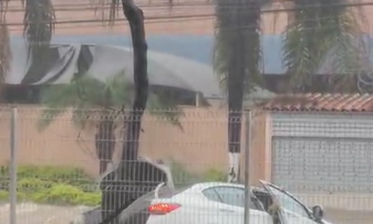 O temporal deixou carros submersos na Rua Padre Pedro Pinto, em frente a UPA Venda Nova, na tarde desta quarta-feira (13/11) -  (crédito: Redes sociais/reprodução )