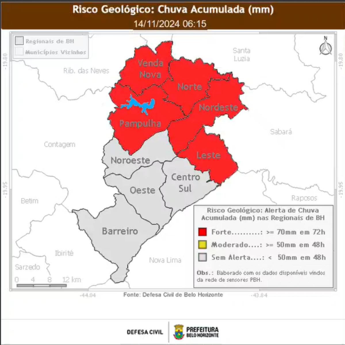 Cinco regionais de BH estão em alerta vermelho para risco geológico