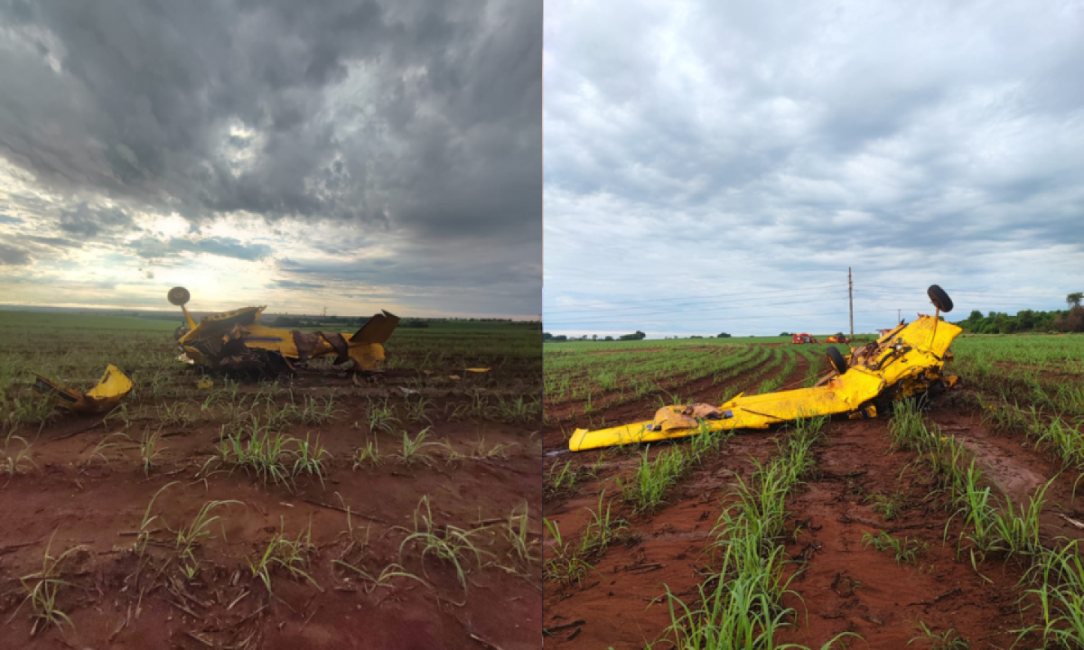 Avião agrícola caiu na zona rural de Goiás -  (crédito: Corpo de Bombeiros de Goiás)