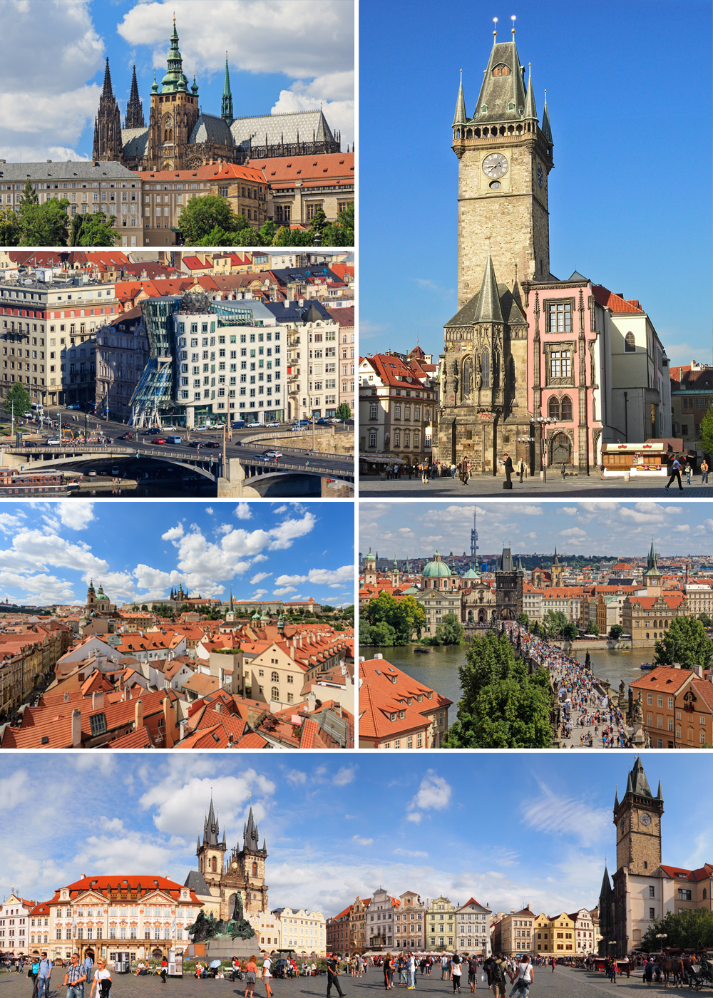 Praga (Tchéquia) - Capital do país, é um dos centros urbanos mais bonitos da Europa. Fundada no século 9. Destaca-se por construções barrocas, igrejas góticas e o Relógio Astronômico, além da ponte Carlos, para pedestres, erguida em 1402. Tem cerca de 1,1 milhão de habitantes. 