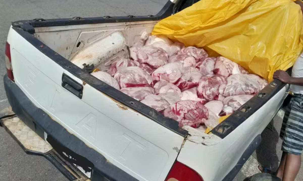 Quase meia tonelada de carne foi apreendida por estarem sendo transportadas de forma irregular -  (crédito: Divulga&ccedil;&atilde;o / Pol&iacute;cia Militar Rodovi&aacute;ria)