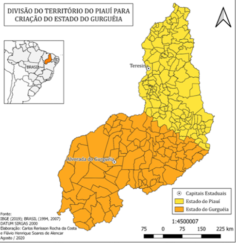  Gurgueia (igual ao nome do principal rio) ocuparia 60% do atual território piauiense e teria 87 municípios, na parte sul. A capital seria Alvorada do Gurgueia. O Piauí manteria a capital Teresina, no norte do atual território.