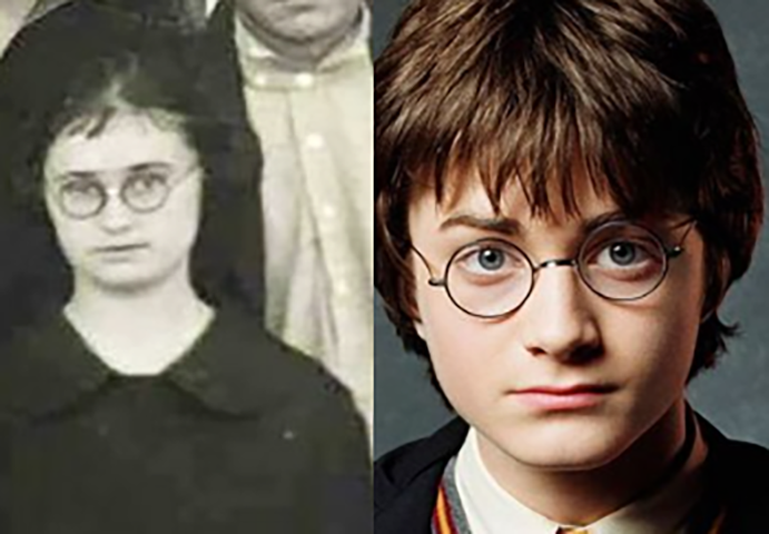 O ator britânico Daniel Radcliffe, quando menino, e essa mulher desconhecida do passado. Será magia?