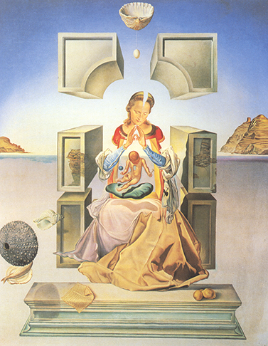 Dalí também fez pinturas em que Gala ilustrava a figura de Nossa Senhora. E chegou a mostrar o trabalho ao Papa. Nas obras, elementos pagãos e oníricos se misturam a símbolos religiosos. 