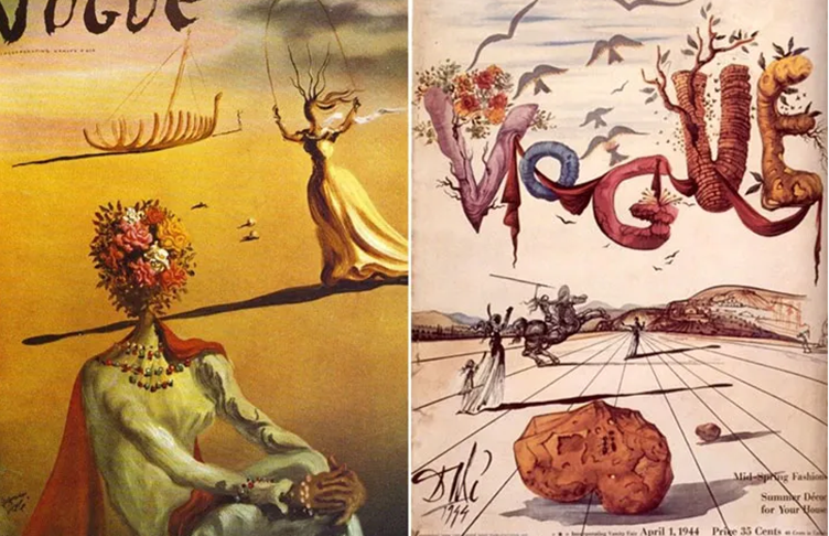 Dalí também produziu capas para a revista Vogue. Basta olhar para identificar imediatamente o estilo único do artista. Dalí também produziu capas para a revista Vogue. Basta olhar para identificar imediatamente o estilo único do artista. Ele fez mais de 1.500 quadros ao longo da carreira. Também fez ilustrações para livros, litografias, desenhos para cenários e trajes de teatro, muitos desenhos, esculturas e outros projetos. Um artista inesquecível. 