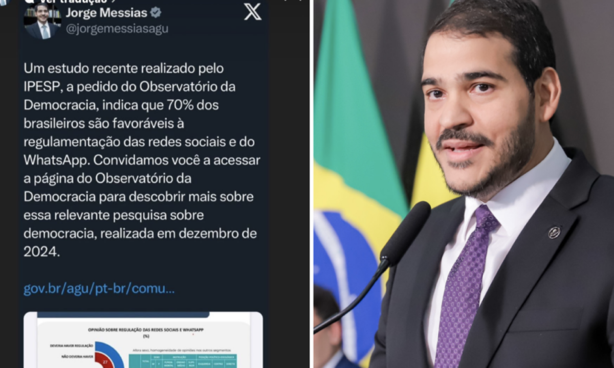 Jorge Messias cutuca Meta ao postar pesquisa de aprovação de regulação das redes -  (crédito: Platobr)