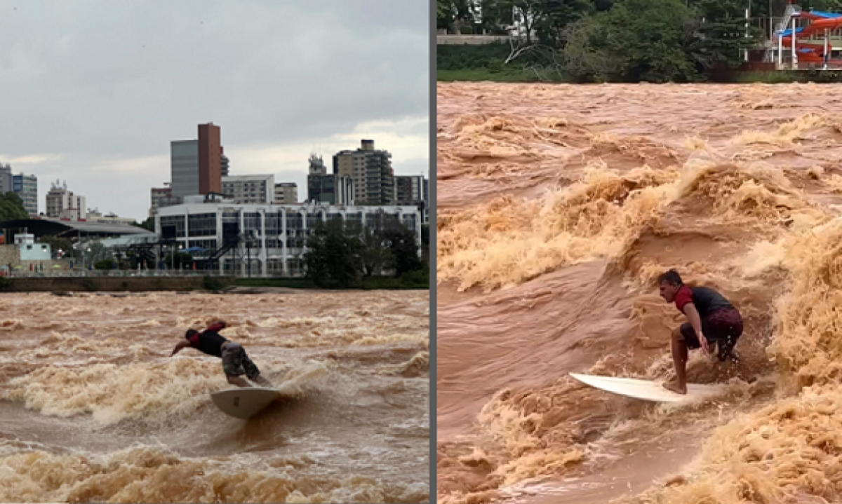 Paulo é apaixonado por surf e pratica o esporte há 35 anos em Governador Valadares, interior de Minas -  (crédito: Reprodução/Redes Sociais)