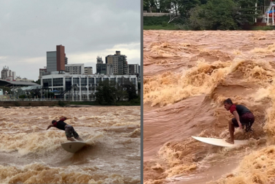 Paulo é apaixonado por surf e pratica o esporte há 35 anos em Governador Valadares, interior de Minas -  (crédito: Reprodução/Redes Sociais)