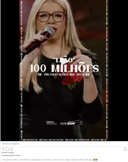 Ao alcanÃ§ar mais de 100 milhÃµes de views, a equipe que mantÃ©m a rede social da cantora comemorou: 