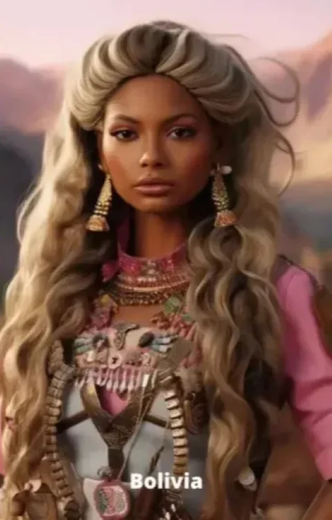 A Barbie boliviana tem cabelos loiros e usa vestimentas e brincos clássicos da cultura do  país.