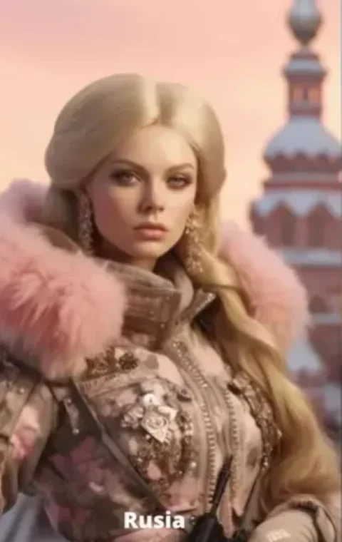 Posando diante da típica arquitetura moscovita, a Barbie da Rússia também é loira e veste um elegante casaco para o frio intenso do país.  