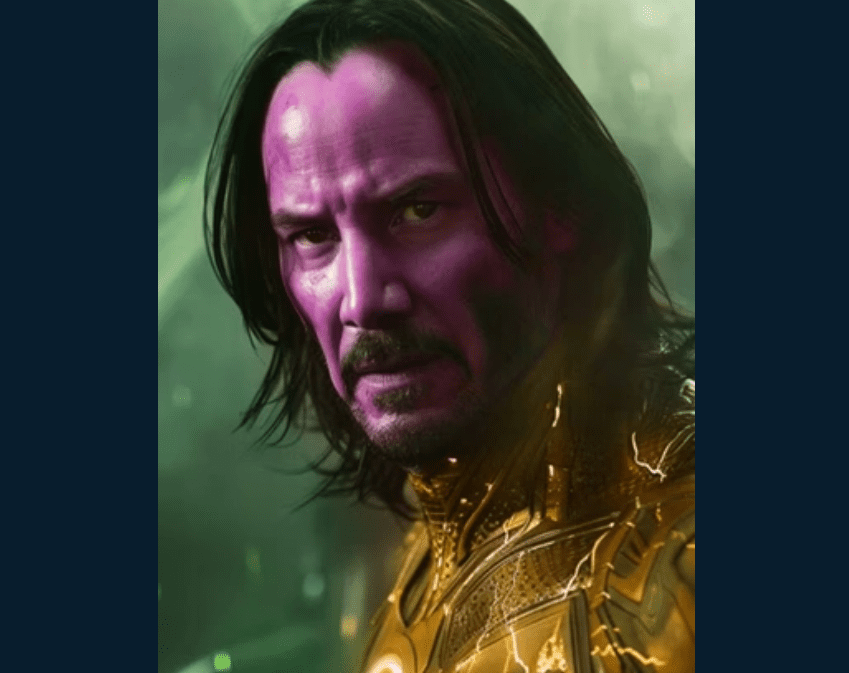 Aqui, mais uma criação da Inteligência Artificial em qhe Keanu Reeves vira um vilão famoso do universo dos super-heróis . Ele se torna o Flash Reverso. - Divulgação Esh-El