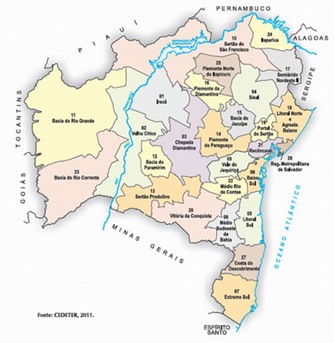  O estado do Rio São Francisco teria 35 municípios, com 1 milhão de habitantes, no oeste do território baiano. A capital seria Paratinga. E a Bahia seria mantida na parte leste, com Salvador como capital. A divisa seria justamente o rio São Francisco (em azul no meio do mapa)