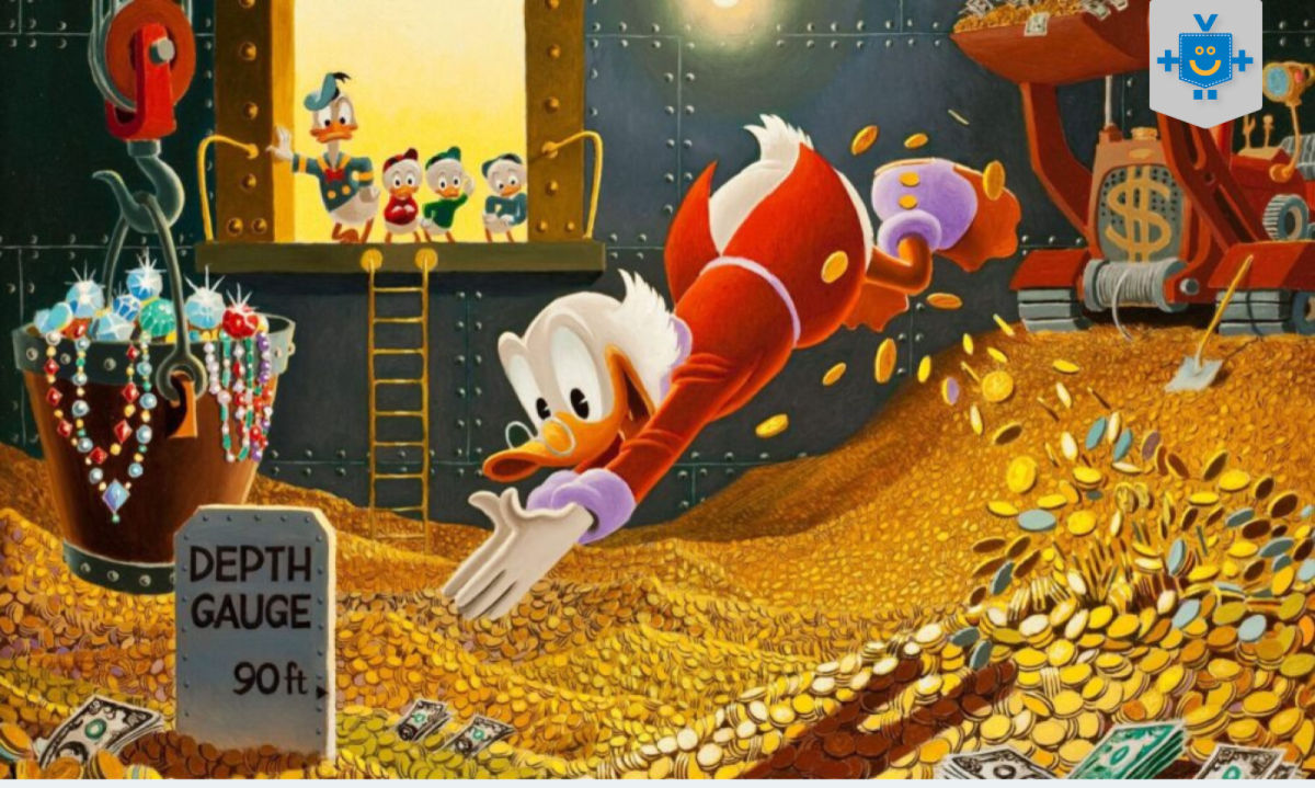 O Tio Patinhas mergulha alegremente em uma pilha gigantesca de moedas, simbolizando a segurança e rentabilidade do Tesouro Direto. Ao fundo, os personagens Pato Donald e seus sobrinhos observam, sugerindo que investir com sabedoria pode levar ao acúmulo tranquilo de riqueza.
- (crédito: Reprodução Educando seu Bolso) O Tio Patinhas mergulha alegremente em uma pilha gigantesca de moedas, simbolizando a segurança e rentabilidade do Tesouro Direto. Ao fundo, os personagens Pato Donald e seus sobrinhos observam, sugerindo que investir com sabedoria pode levar ao acúmulo tranquilo de riqueza.
- (crédito: Reprodução Educando seu Bolso)
