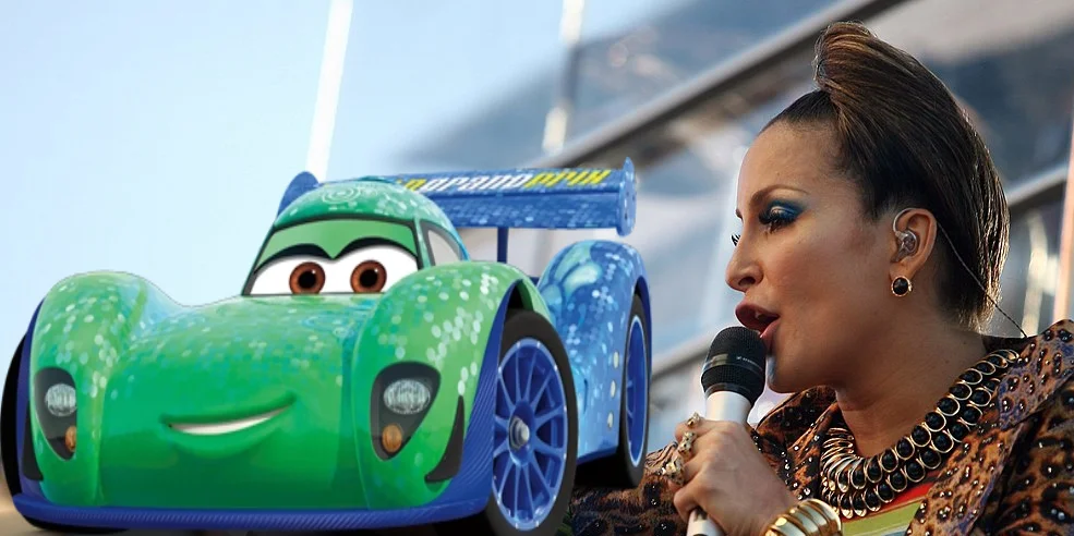 Cláudia Leitte / Carla Veloso - "Carros 2" (2011): Esse foi o único trabalho da cantora na dublagem. Na trama, a personagem é um carro que representa o Brasil nas corridas internacionais. Ela possui adereços típicos do Carnaval brasileiro, como penas e lantejoulas, que refletem a cultura do país.