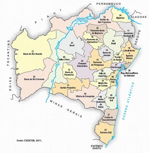  O estado do Rio São Francisco teria 35 municípios, com 1 milhão de habitantes, no oeste do território baiano. A capital seria Paratinga. E a Bahia seria mantida na parte leste, com Salvador como capital. A divisa seria justamente o rio São Francisco (em azul no meio do mapa)