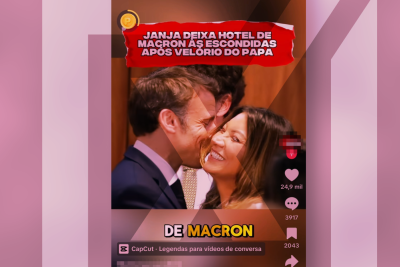 É falso que um vídeo de câmera de segurança mostre a primeira-dama brasileira Janja Lula da Silva deixando o hotel do presidente francês Emmanuel Macron -  (crédito: Reprodução/Comprova)