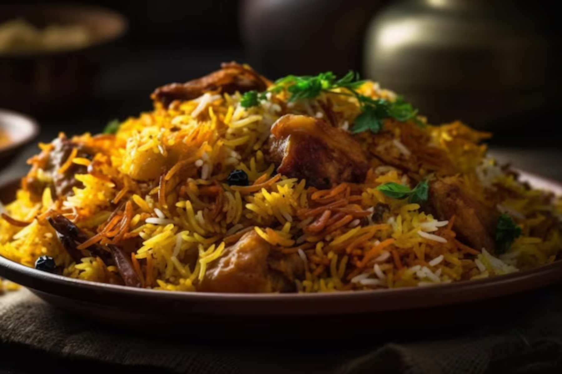 Biryani (Índia) - O biryani é um arroz aromático com especiarias, carne (frango, cordeiro ou peixe), iogurte e açafrão, famoso por seu perfume intenso.-Freepik