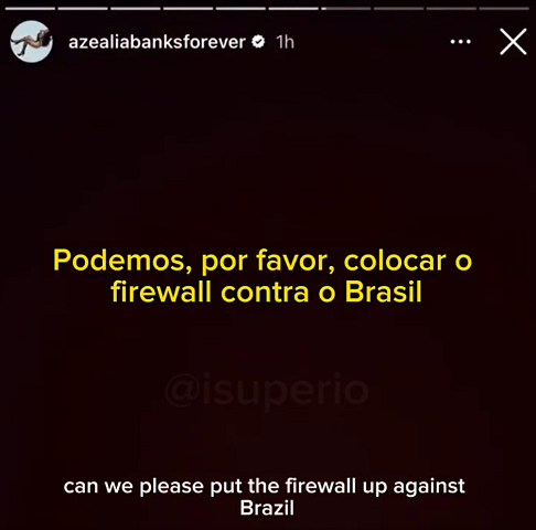 “Não, de verdade, como América, podemos por favor colocar um firewall (dispositivo de segurança de rede) contra o Brasil?”, disparou a americana.