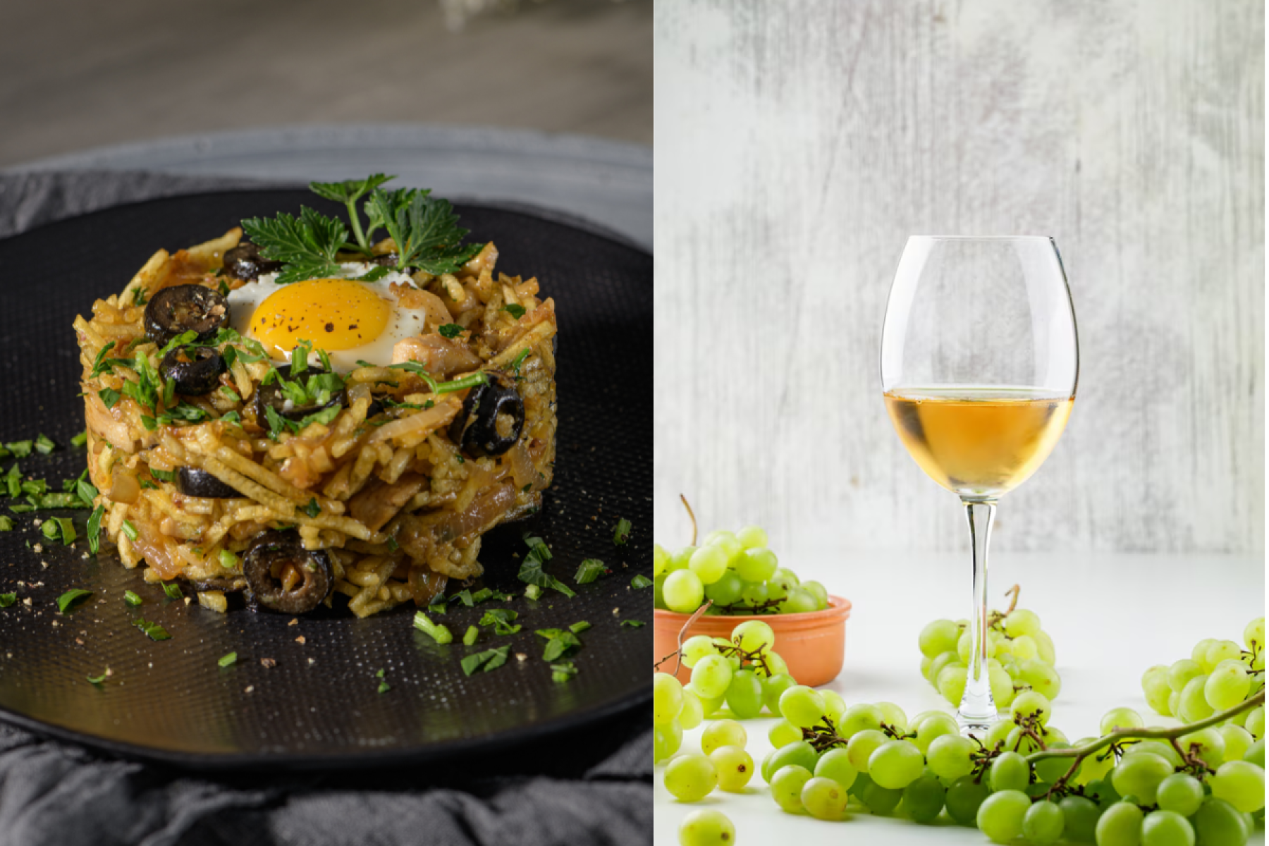 Trebbiano com bacalhau à Brás: um branco italiano com boa acidez e notas frutadas que equilibram o sal do bacalhau e a cremosidade do prato.