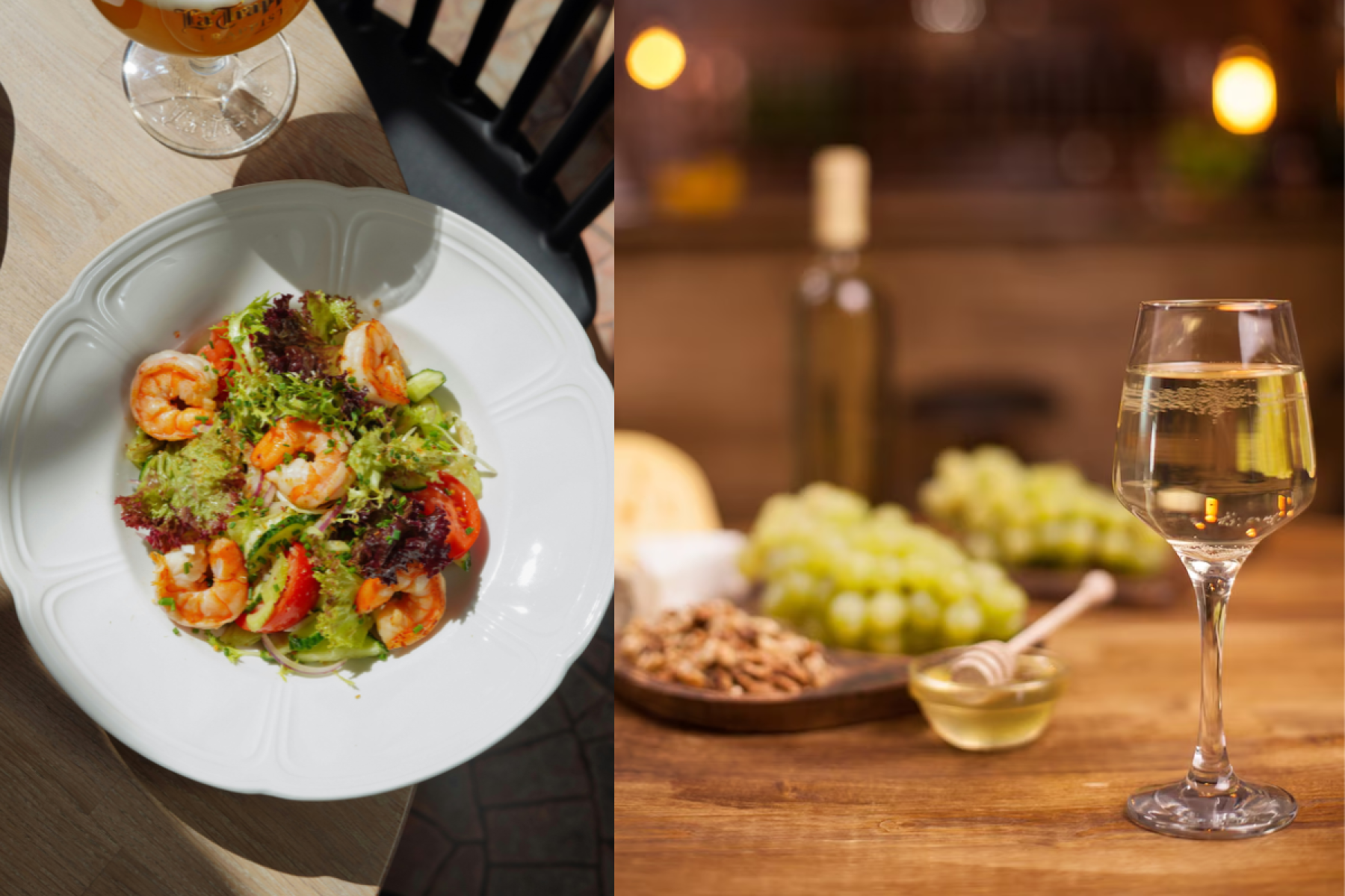 Rosé seco da Provence com salada de frutos do mar: leve e refrescante, o rosé traz vivacidade sem competir com os sabores delicados dos frutos do mar cozidos a frio.