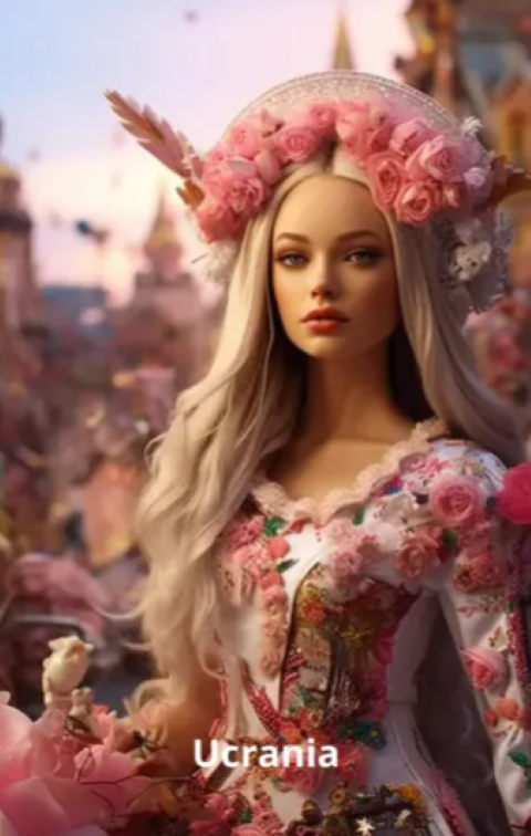 Essa é a Barbie ucraniana, com seu belo cabelo loiro ornamentado e roupa florida.-Divulgação