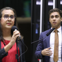 Duda cobra Nikolas indenização por transfobia: 'Aguardando meu pix' - Zeca Ribeiro e Kayo Magalhães/Câmara dos Deputados