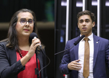 'Aguardando meu pix', disparou Duda para Nikolas -  (crédito: Zeca Ribeiro e Kayo Magalhães/Câmara dos Deputados)