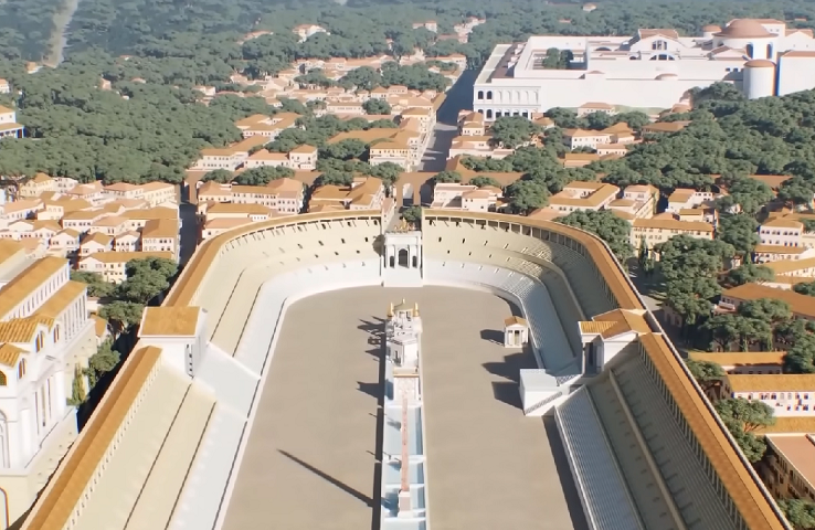 A ideia é proporcionar ao usuário a oportunidade de reviver a cidade no século 4, quando ela figurava entre as maiores do continente.-reprodução Flyover Zone