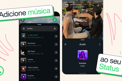 A mudança permite incluir um trecho de até 15 segundos de uma música ao publicar uma imagem ou arte -  (crédito: Reprodução/WhatsApp)