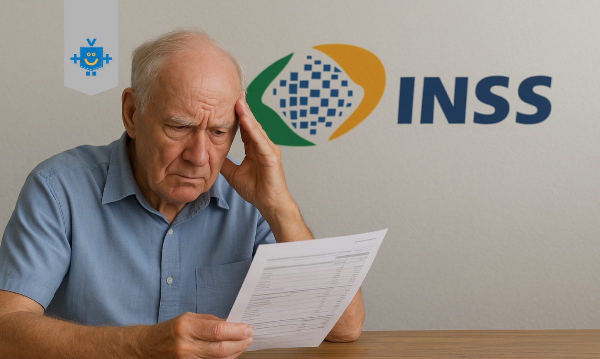 Um idoso segura um extrato bancário com expressão de preocupação, simbolizando atenção aos descontos indevidos e reembolso do inss.
 -  (crédito: Reprodução Educando seu Bolso)
