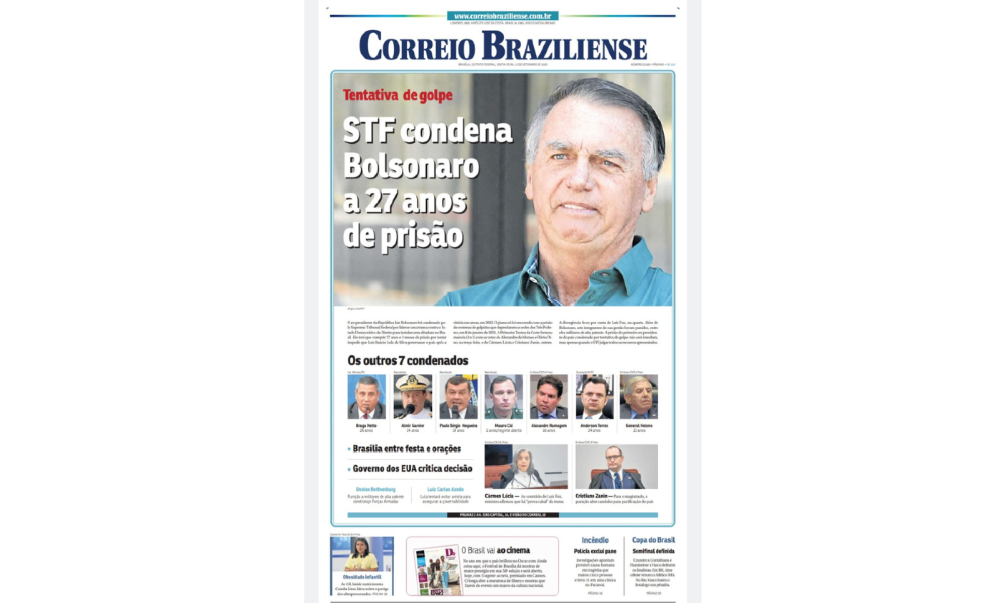 Capa do jornal Correio Braziliense, do Diários Associados, nesta sexta-feira (12/9)