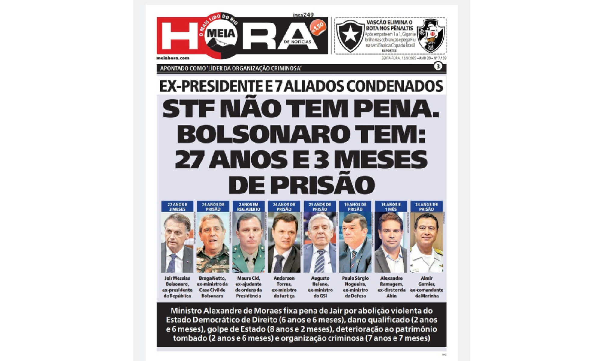 Capa do jornal Meia Hora nesta sexta-feira (12/9)