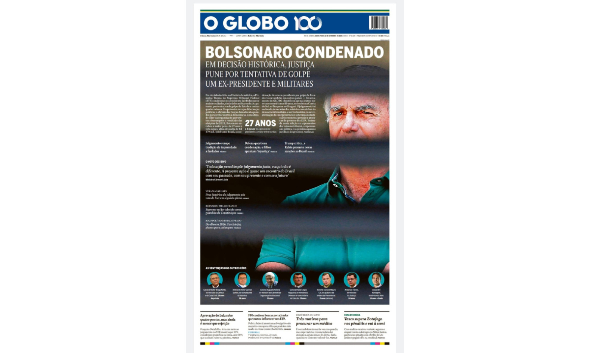 Capa do jornal O Globo nesta sexta-feira (12/9)