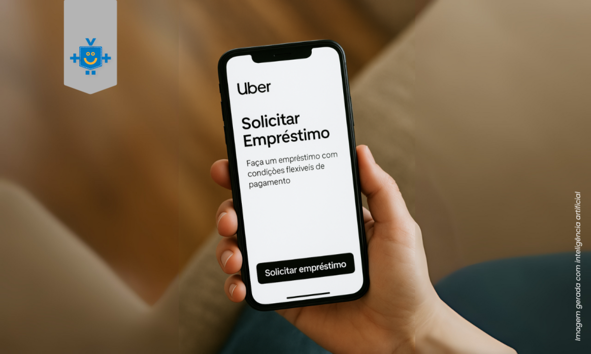 Pessoa segurando celular com aplicativo da Uber exibindo opção de solicitar empréstimo para motorista de app. -  (crédito: Reprodução Educando Seu Bolso)