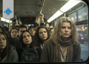 Imagem fictícia de Odete Roitman da novela Vale tudo com expressão séria e cansada, sentada à frente em um ônibus lotado.  -  (crédito: Reprodução Educando seu Bolso)