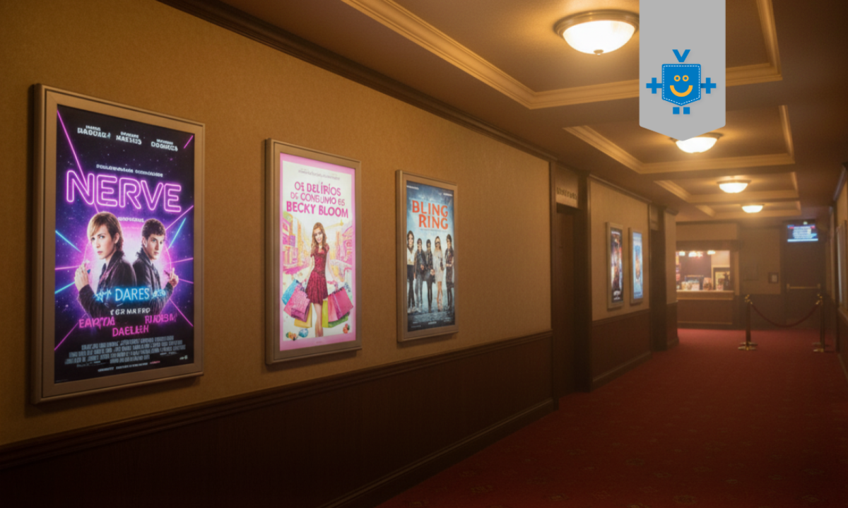 Corredor de um cinema com cartaz de filmes que ensinam coisas importantes sobre finanças. - (crédito: Reprodução Educando Seu Bolso ) Corredor de um cinema com cartaz de filmes que ensinam coisas importantes sobre finanças. - (crédito: Reprodução Educando Seu Bolso )