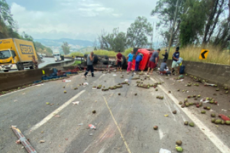 Carreta carregada de manga tomba e causa interdição de 9 km na BR-381