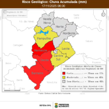 BH: mais duas regionais entram em alerta de risco geológico forte - Defesa Civil/Divulgação