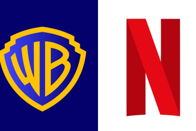 Logomarcas das duas grandes empresas de distribuição e comercialização de filmes e conteúdos em vídeo, Warner e Netflix, envolvidas em complicada negociação de aquisição -  (crédito: Divulgação)