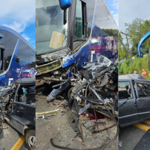 Carro bate de frente com ônibus e motorista morre em MG - Corpo de Bombeiros/Reprodução
