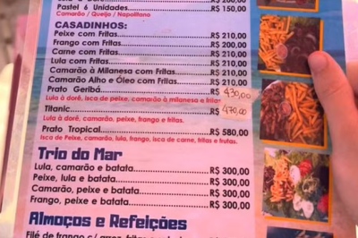 Cardápio de quiosque em Búzios chama a atenção por preços exorbitantes -  (crédito: Reprodução Redes Sociais)