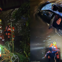 Motorista bêbado cai com carro dentro do Ribeirão Arrudas, em BH - Corpo de Bombeiros/Reprodução