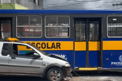 Ônibus escolar perde o freio no bairro Bom Destino em Santa Luzia -  (crédito: Reprodução/Redes Sociais)
